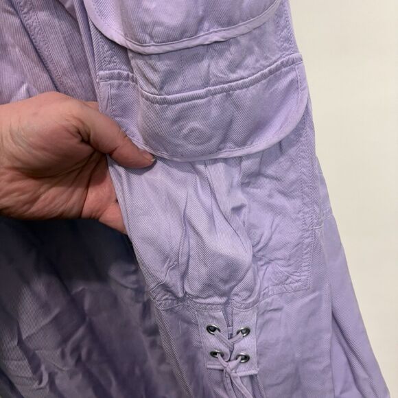 By Anthropologie Palazzo Utility Pants Cargo Wide Leg Lilac Purple Pull On Sz 10 - Picture 12 of 16
